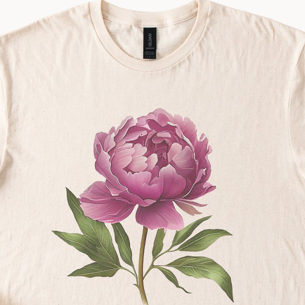 Peony Flower Graphic Shirt Pink Floral Botanical Art Tee Nature Gift - Picture 2 of 6